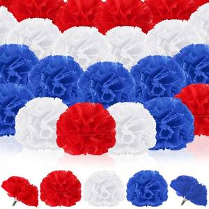 lot 687 image: Syhood 50 Pcs 4th of July Marigold Flower Bulk Red White and Blue Flowers Memorial Day Decorations Patriotic Floral with Stems DIY Garland(2.4 Inch, Independence Day Colors) - Retail $16