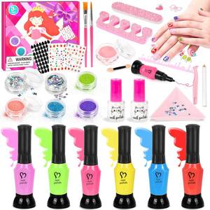 lot 694 image: EULRGAUS Kids Nail Polish Set for Girls, Peelable Non Toxic Nail Polish with Nail Powder & DIY Nail Stickers, Water-Based Nail Art Kit, Gift Set and Girls Toys Age 8 - Retail $3,677