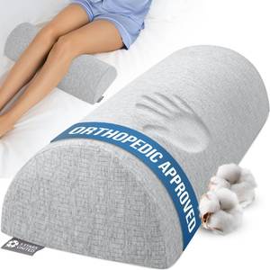 lot 702 image: 5 STARS UNITED Knee Pillow for Back Sleeping �� Half Moon Bolster Pillow for Legs, Under Knee Pillow for Sleeping on Back, Memory Foam Leg Pillow for Back Pain, Natural Gray - Retail $33