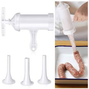 lot 715 image: Mudder Sausage Stuffer Manual Maker Plastic Meat Filler Funnel Tubes Filling Tool for Hand Operated Food Grinder for Holiday Household Use - Retail $12