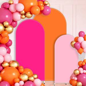 lot 725 image: FYSUIMU 3 Pcs Pink Orange Arch Backdrop Covers Stretchy Spandex Arch Stand Fabric Cover for Wedding Birthday Baby Bridal Shower Anniversary Ceremony Party Decoration (4ft5ft6ft) - Retail $40