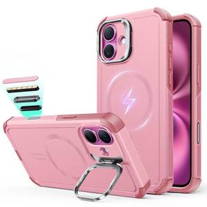 lot 729 image: ESR for iPhone 16 Plus Phone Case with Stand, 23ft Military-Grade Drop Protection with Camera Control, Shock-Absorbing Rugged Cover, Compatible with MagSafe Accessories, Cyber Series, Pink - Retail $30