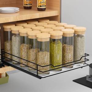 lot 747 image: BOIVSHI Pull Out Spice Rack Organizer for Cabinet, Heavy Duty Slide Out Spice Rack Organizer for Kitchen Cabinets and Pantry, Fits Spices, Sauces, Canned Food (8.5Wx10.5Dx2.5H) - Retail $26
