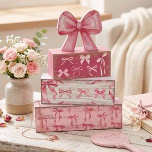 lot 749 image: Conelist 4 Pcs Pink Bow Room Decoration Coquette Gift Pink Bow Block Sign Centerpiece for Table Gift for Teen Girl Birthday Bachelorette Bridal Wedding Baby Shower Party Supplies - Retail $14
