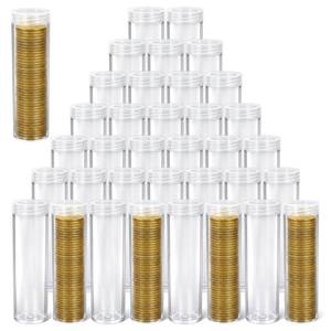 lot 758 image: 40 Pcs Coin Storage Tube, Plastic Round Clear Penny Holder, Coin Container with Screw Lid, for Coins Collection Supplies, Top Maximum Inner Diameter 22cm for Penny, Dime - Retail $18