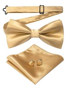lot 761 image: JEMYGINS Mens Gold Pre-tied Bow Tie and Pocket Square Cufflink Set (9) - Retail $10
