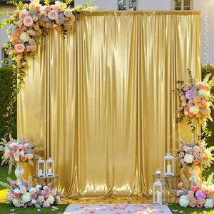 lot 769 image: 10ftx10ft Thick Gold Glitter Backdrop Curtain Panels for Parties, Wrinkle Free Sequin Sparking Photo Backdrop Drapes, 2 Panels 5x10ft Shimmer Back Drop Cloth for Wedding Birthday Photography - Retail $23