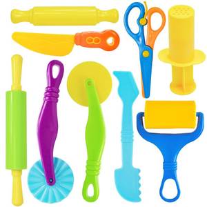 lot 775 image: LCY WEDSHI Dough Tool Set, 9 Pcs Dough Tools Sets for Kids Ages 4-8, Dough Accessories Includes Cutters Roller, Rolling Pins, Safety Scissors, Plastic Knife, Plastic Rollers - Retail $8
