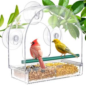 lot 780 image: SUNALLY Window Bird Feeder for Outdoors, Clear Feeders Window Mounted with Strong Suction Cups, Fummingbird Feeder for Viewing Inside, Oriole, Finch Bird Watching for Cats, Elderly, Kids - Retail $13
