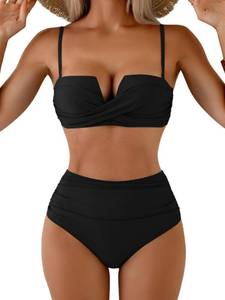 lot 800 image: Aidonger Push Up Bikini Sets for Women Wrap Two Piece Swimsuit Tummy Control Bathing Suit Tie Back Swimwear Color Block - Retail $20