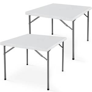 lot 802 image: LUSHVIDA 2 Packs Vinyl Card Tablecloth with Flannel Backing 34x34 inch - Waterproof Plastic Picnic Table Cover for Square Folding Table Cloth with Elastic Corners, White - Retail $15
