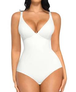 lot 822 image: FeelinGirl White Bodysuits Women Tummy Control Compression Bodysuit with Adjustable Straps Going Out Tops - Retail $30
