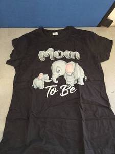 lot 830 image: Soon Mom To Be Elephants for Baby Shower Gender Reveal Men T-Shirt L - Retail $18
