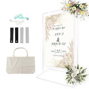 lot 841 image: TPFWTD Wedding Sign Holder, Adjustable Welcome Sign Stand w Leather Hanging Strap, Satin Ribbon & Carry-on Bag, Heavy Duty Easel Stand for Wedding Seating Chart, Display & Poster (White) - Retail $39