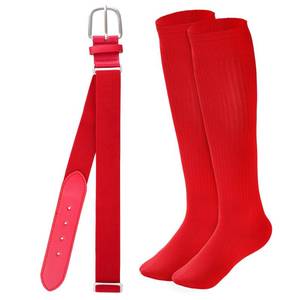 lot 848 image: Dxhycc Baseball Socks and Belt Combo Set Adjustable Softball Baseball Socks and Elastic Waist Belt for Youth Adult, Red - Retail $8