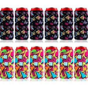 lot 850 image: 12 Pieces Retro 80s 90s Vintage Slim Can Cooler Bottle Can Sleeves Memphis Fashion 80s Neon Can Cooler Sleeves Retro Party Supplies - Retail $548