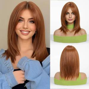 lot 853 image: Esmee Short Straight Auburn Womens Wig Layered Synthetic Hair Wig with Dark Roots for Everyday Party Cosplay Use 14 Inch - Retail $24