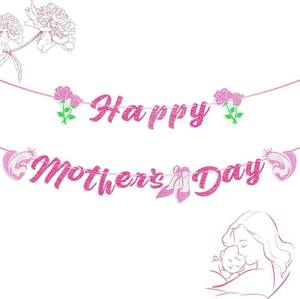 lot 873 image: Happy Mothers Day Banner Mothers Day Bunting Banner Garland Heart Signs for Mothers Day Thanks Mom Best Mom Ever Indoor Outdoor Mantle Fireplace Wall Party Decorations Decor - Retail $8