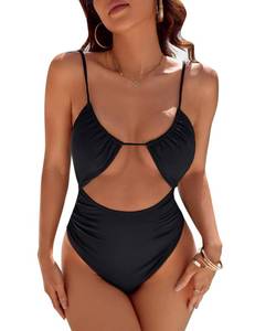 lot 881 image: Blooming Jelly Womens One Piece Swimsuit Tummy Control Bathing Suit 2026 Sexy Slimming Flattering Cute Cheeky High Cut Out Ladies Swimwear (Large, Black) - Retail $34