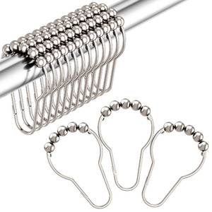 lot 889 image: Amazer Shower Curtain Hooks, Decorative Rust Proof Stainless Steel Shower Curtain Hooks for Bathroom Shower Rods Set of 12, Polished Nickel - Retail $8