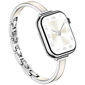 lot 893 image: Supoix Dressy Slim Bands for Apple, Chic Metal Bracelet Band Silicone Accents and Easy-Adjust Clasps, Compatible with Apple Watch Series 1110 42mm, Series 987 41mm, Series 654SE 40m, Series 321 38mm (Silver  Beige) - Retail $22