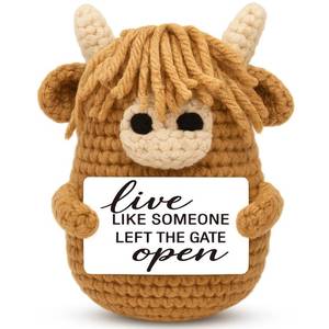 lot 897 image: zavvoolly Mini Inspirational Crochet Positive Highland Cow - Retirement Gift for Women Men Best Friend Her Him for New Beginning Encouragement - Retail $13
