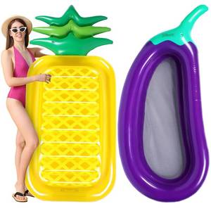lot 906 image: Libima 2 Pcs Giant Pool Floats Large Fruit Food Float Inflatable Pineapple Eggplant Watermelon Ice Lolly Cupcake Pizza Hot Dog Raft Summer Beach Swimming Pool(Pineapple, Eggplant) - Retail $35