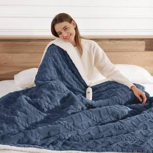 lot 910 image: Heated Throw Blanket 50x60 with 5 Heating Levels & 4 Hours Auto Off, Soft & Plush Sherpa Electric Blanket Throw with ETL & FCC Certification for Home Use, Machine Washable, Great Gift, Navy Blue - Retail $30