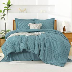 lot 911 image: Litanika Grayish Teal California King Size Comforter Set with Sheets - 7 Pieces Bed in a Bag California King Boho Tufted Complete Bedding Sets with Comforter, Sheets, Pillowcases & Shams - Retail $80