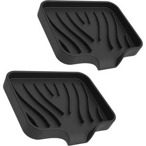 lot 912 image: 2 Pack Silicone Soap Dish with Drain, Bar Soap Holder for Shower,Bathroom and Kitchen Sink Organizer,Self Draining Waterfall Soap Tray (Black) - Retail $5