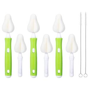 lot 918 image: Carebabymore 8 Piece Sponge Nipple Bottle Brushes, Baby Bottle Brush with 3 Piece Nipple Cleaner, 3 Piece Replacement Heads and 2 Piece Straw Brushes, Green - Retail $14