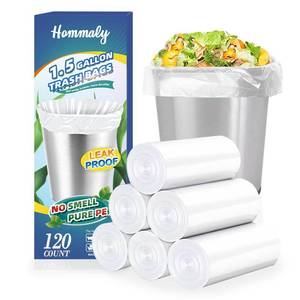 lot 947 image: 1.5 Gallon 120 pcs(1.5-1.6 Gal) Small Clear Trash Bags, Strong 1.5 Gallon 1.6 Gallon Garbage Bags, Bathroom Trash Can Bin Liners,Mini Bags Waste Basket Liner,Fit 6 Liter, 1.5-1.6 Gal (1.5C120) - Retail $7