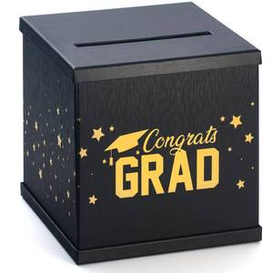 lot 950 image: Black & Gold Graduation Card Box, Large 10x10 Black Congrats Grad Gift Card Box Holder, Grad Party Favors, Envelope Money Basket, College Graduation Decorations 2026, Party Decor, Table Centerpiece - Retail $8,176