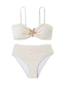 lot 951 image: RoseSeek Girls 2 Piece Padded Bathing Suit Wireless Starfish Swimsuit Spaghetti Strap Vacation Beachwear Set Apricot Print 14 Years - Retail $15