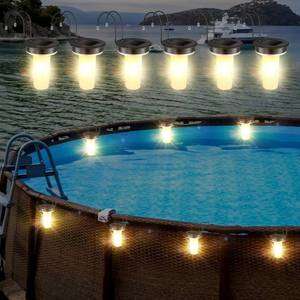 lot 955 image: VIHOSE 6 Set Waterproof Above Ground Pool Solar Lights LED Warm Night Hanging Light with Hooks for Outdoor Outside Fence Yard Pool Accessories Must Have, Easy-to-use - Retail $27