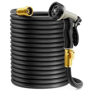 lot 964 image: Garden Hose 100 ft Non-Expandable, Flexible Water Hose, Lightweight Hose with 10-Function Nozzle for Yard, Portable, Leak Proof, All-Weather Water Pipe for Outdoor, Car Wash, RV, Lawn - Retail $40