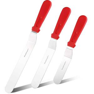 lot 971 image: PUCKWAY Offset Spatula set of 3 Red 6 8 & 10 Inch Cake Frosting Angled Icing Spatula for Decorating - Retail $12