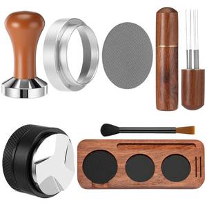 lot 981 image: Ferrochef 7 Pcs Espresso Accessories Kit, 51 mm Coffee Tamper Set Espresso Machine Accessories Coffee Tamper Wdt Tool Dosing Funnel Puck Screen Brush Tamping Station for 51 mm Barista Tools - Retail $30