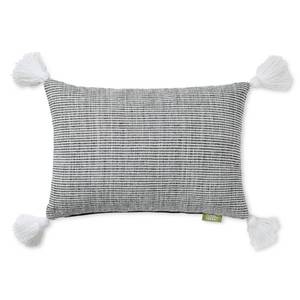 lot 982 image: TOWN & COUNTRY TERRA Alara Ribbed Texture Handcrafted Indoor Outdoor Decorative Pillow, 100% Recycled Materials, UV Fade Resistant, Water Repellent, BlackIvory, 14x20 - Retail $25