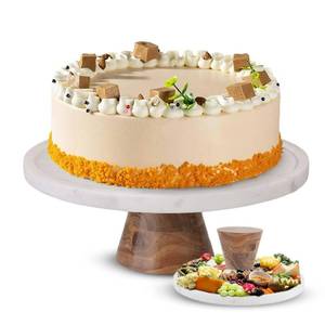lot 989 image: Memoravita Marble & Acacia Wood Cake Stand - 11 Inch Round Cake Display for Weddings, Birthdays & Parties - Dessert Stand for Cakes, Muffins, Pastries, Bread - Kitchen D�cor - White Marble Top - Retail $50