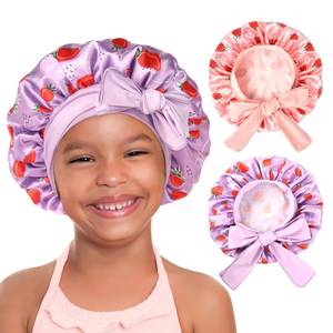 lot 996 image: BLUE AND PINK 2 PCS Baby Bonnet Silk Satin Bonnet for Kids Sleeping Cap Curly Natural Hair Silk Bonnets for Girls Boys Infant - Retail $16