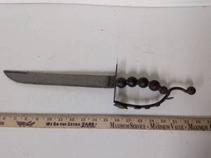lot 7 image: Custom Short Sword Dagger with Ball-Grip Guard and Curved Single-Edge Blade
