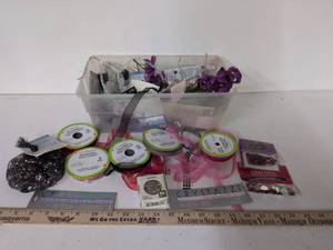 lot 31 image: Craft Supplies Lot Ribbon Beads Embellishments Storage Container