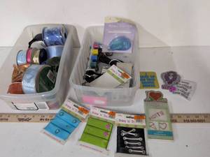 lot 33 image: Craft Supplies Lot Ribbons Tape Double-Sided Trims Stickers Decorative Items