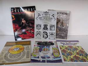 lot 54 image: Art and Design Books Lot Testament, Treasury of Art Nouveau, Drawing & Painting Cats, Celtic Designs, Day Trip, and Patterns