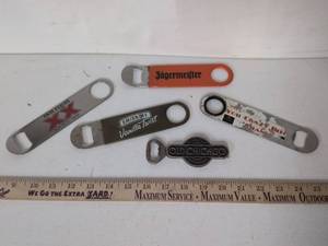 lot 64 image: Lot of 5 Bottle Openers J�germeister Smirnoff Dos Equis Old Chicago