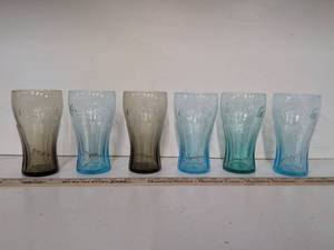 lot 71 image: Coca-Cola Glasses Set of 6 Embossed Logo Assorted Colors