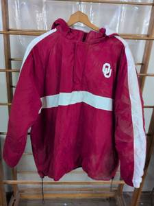 lot 112 image: BJ-KA Inc. University of Oklahoma Pullover Jacket Red White Nylon Polyester