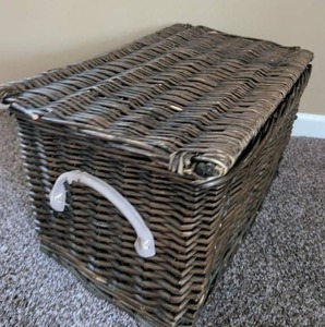 lot 1102 image: Woven Storage Basket with Lid and Handles