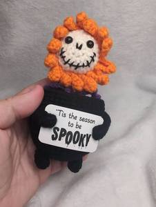 lot 1304 image: Handmade Crochet Halloween Skull Plush Figurine Tis the Season to be Spooky